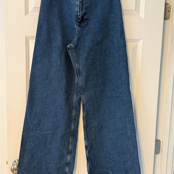 Zara Size 6 Marine High Rise Wide Leg Raw Hem Jeans - Picture 2 of 14
